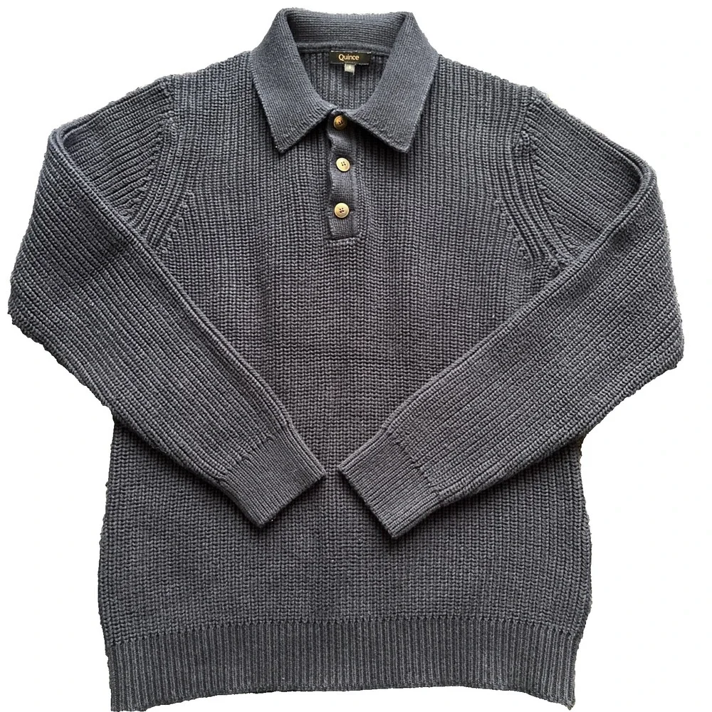quince sweater men's small navy 100% organic cotton fisherman navy pullover